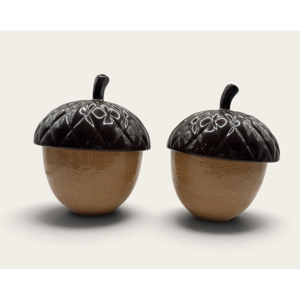Set Of 2 Hallmark Acorn Ceramic Tea Light or Votive Candle Holder. No candle.